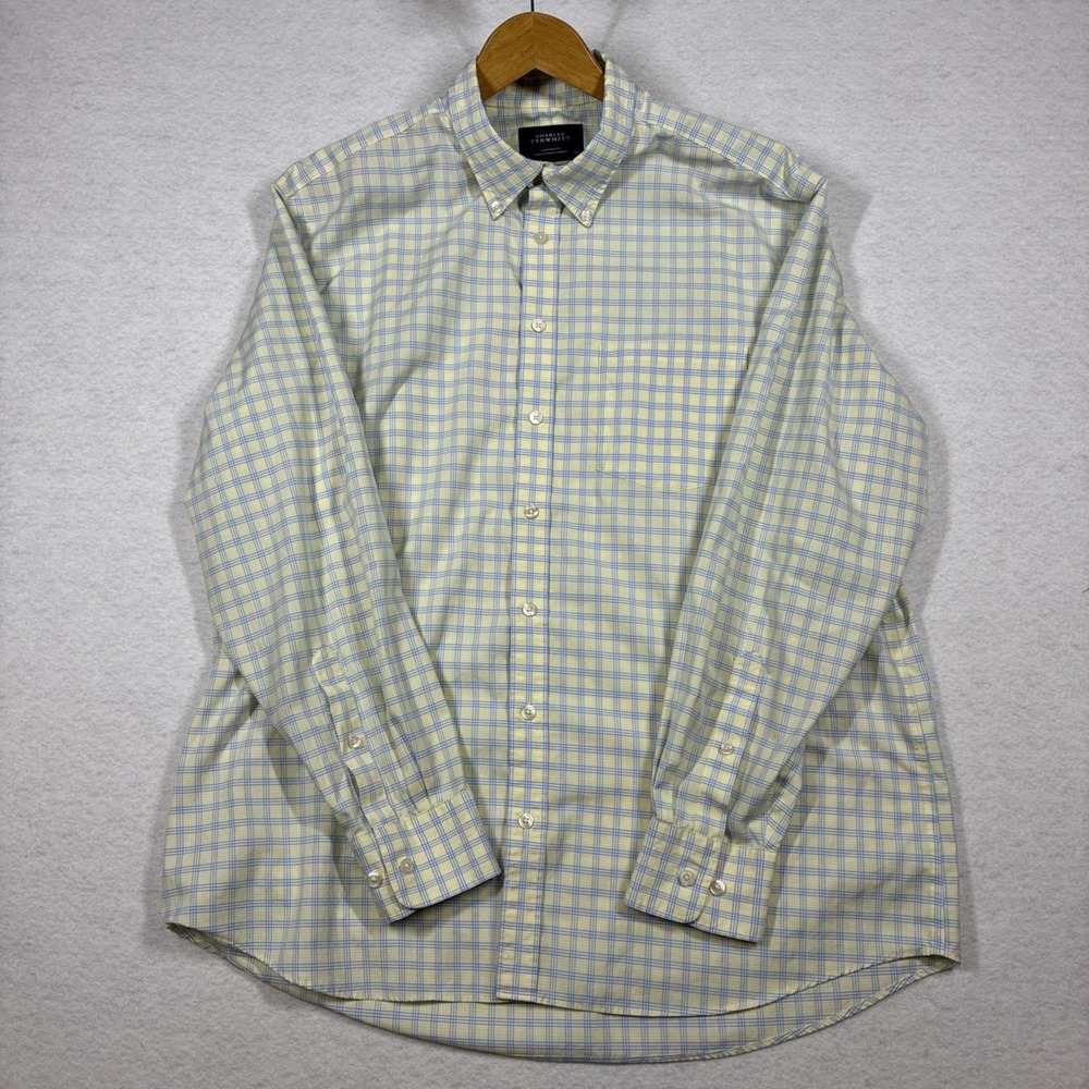 Charles Tyrwhitt Blue Yellow‎ Check Non Iron Classic Fit Button Down Men's XL